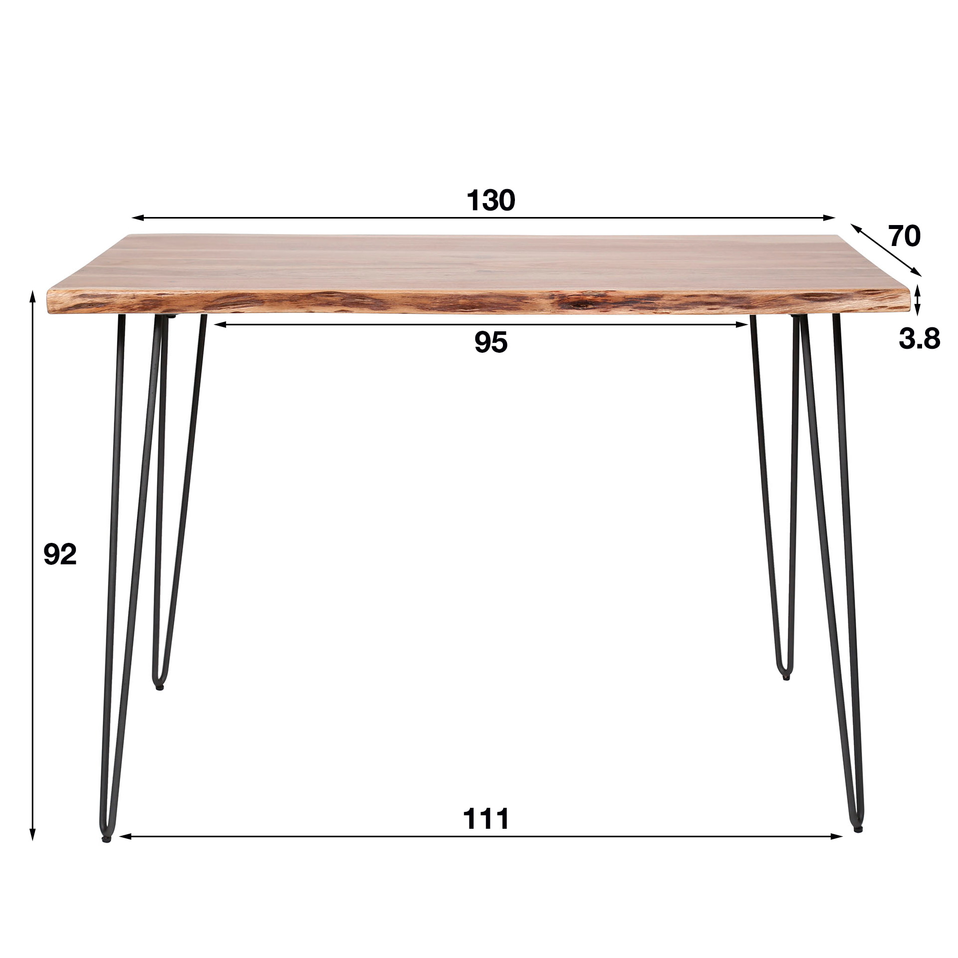 Bartafel 'Michel' Boomstam, 130 x 70cm, kleur Massief acacia naturel