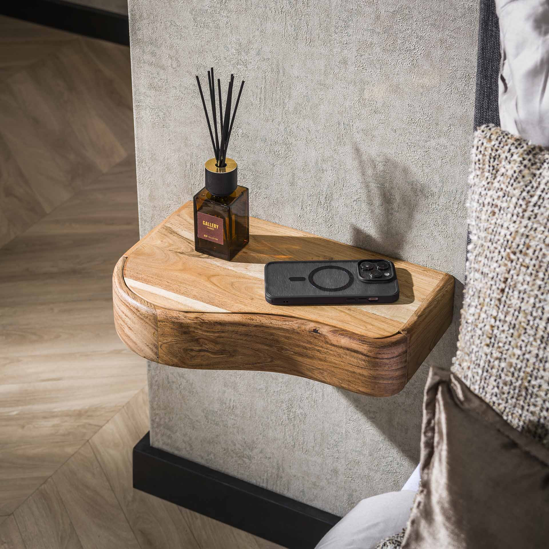 LifestyleFurn Hangend Nachtkastje Nairoby Acaciahout, Set van 2 stuks - Massief acacia naturel