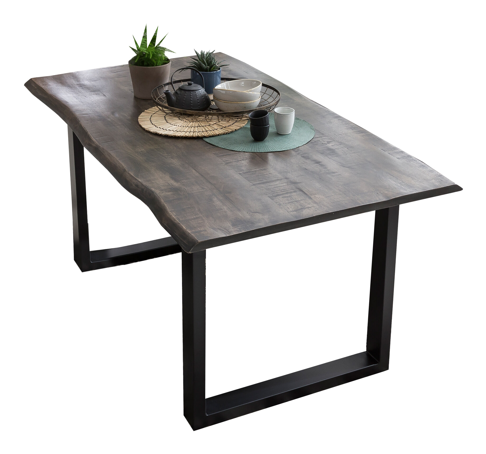 Artistiq Boomstam Eettafel 'Blimie' Mangohout, 160 x 85cm, kleur Grijs