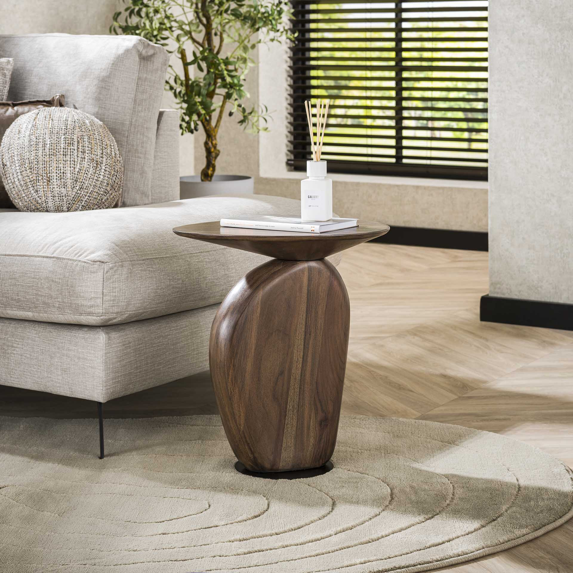 LifestyleFurn Organische Bijzettafel Linsie Acaciahout, 45 x 36cm - Massief acacia glaze brown