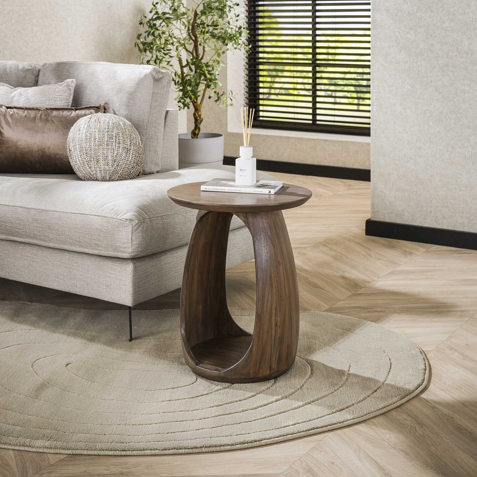 LifestyleFurn Ronde Bijzettafel Jabril Acaciahout, 45cm - Massief acacia glaze brown