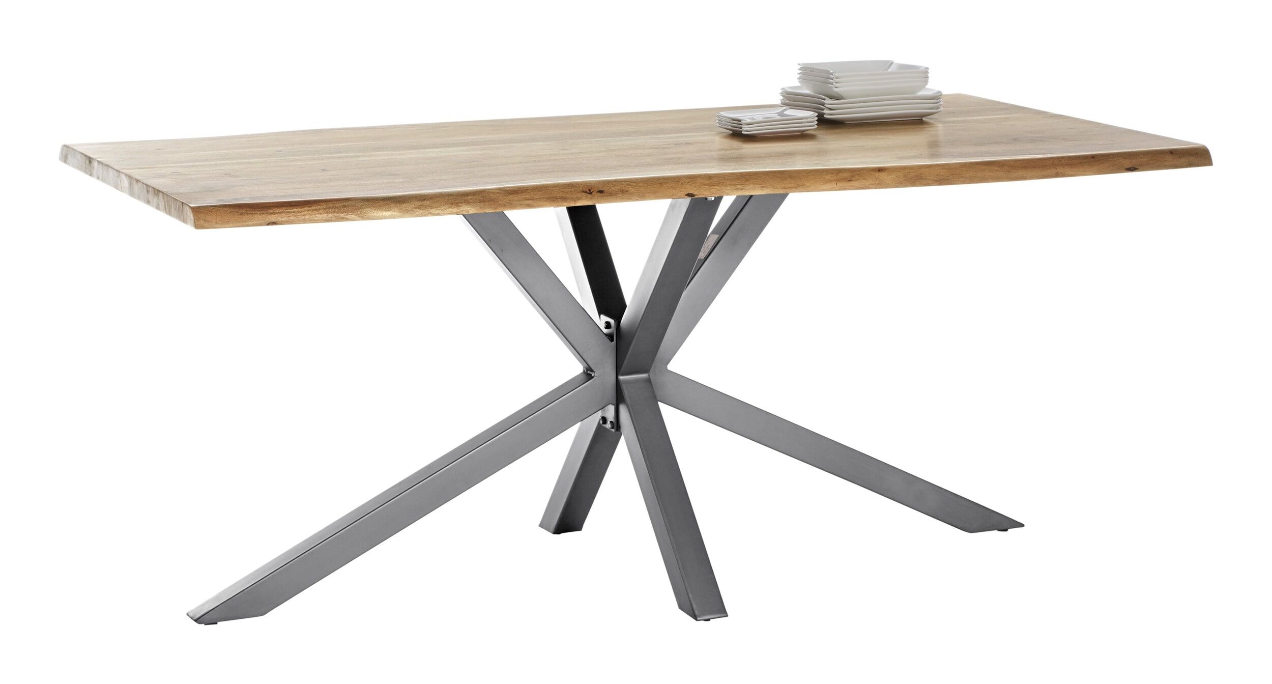 Artistiq Boomstam Eettafel 'Raynaldo' Acaciahout, 200 x 100cm, kleur Zilver