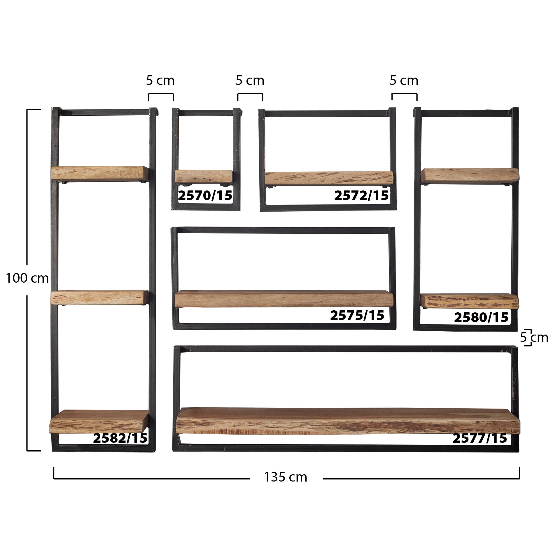 Industriële Wandplank 'Buster' triple 30cm