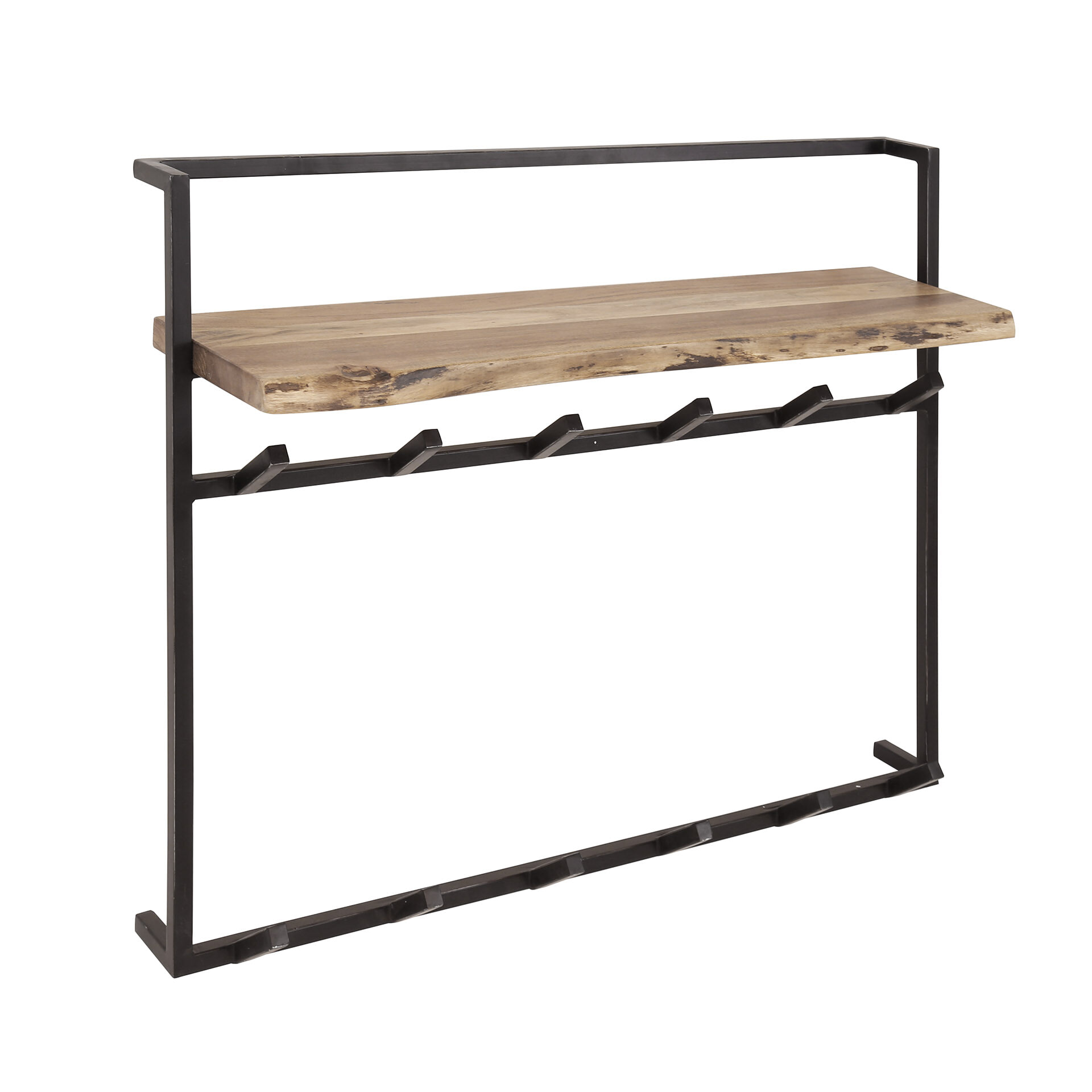 Kapstok 'Cruz' Acaciahout en metaal, met 12 haken en plank