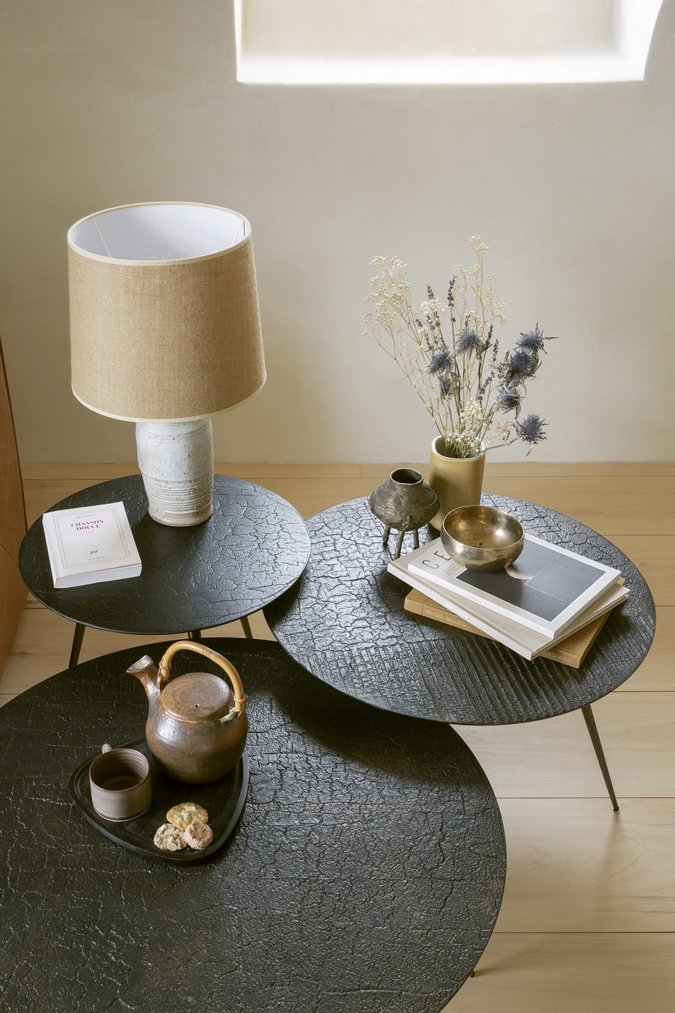Ethnicraft Ronde Salontafel 'Luna' Minerals, 80cm, kleur Whisky