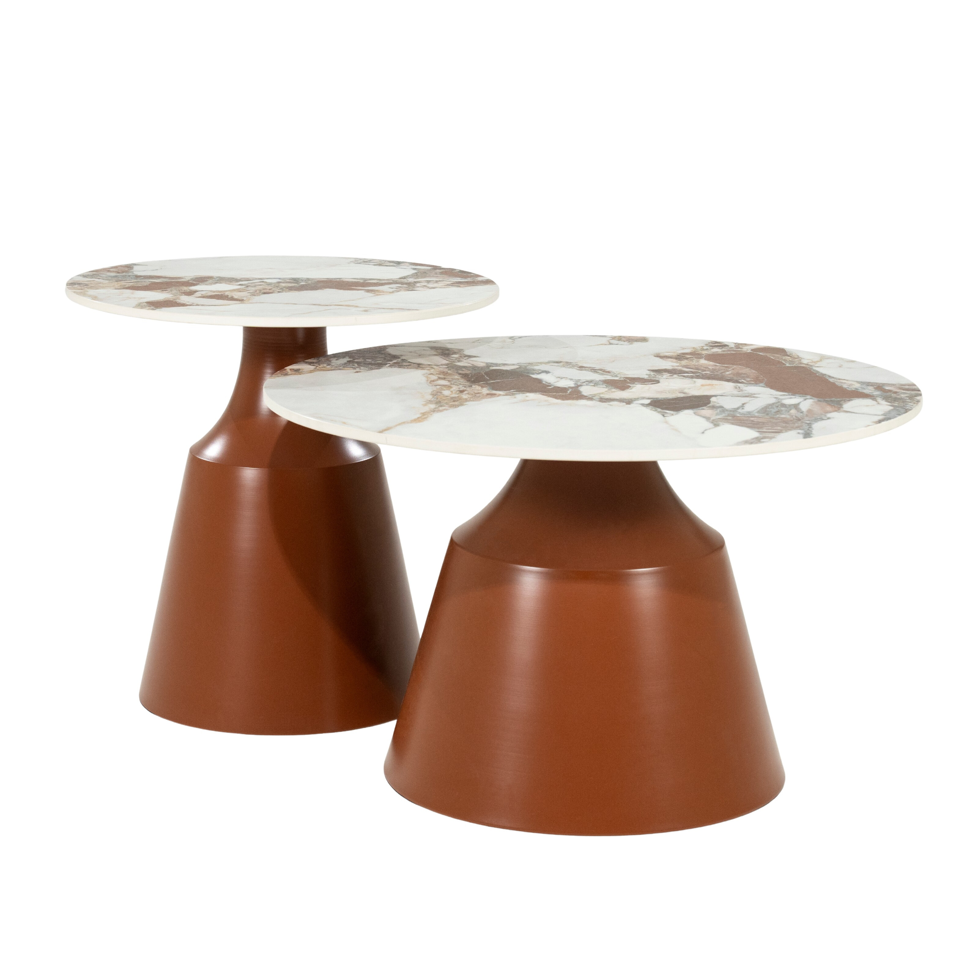 By-Boo Ronde Salontafel Roka Gesinterde steen, Set van 2 stuks - Bruin