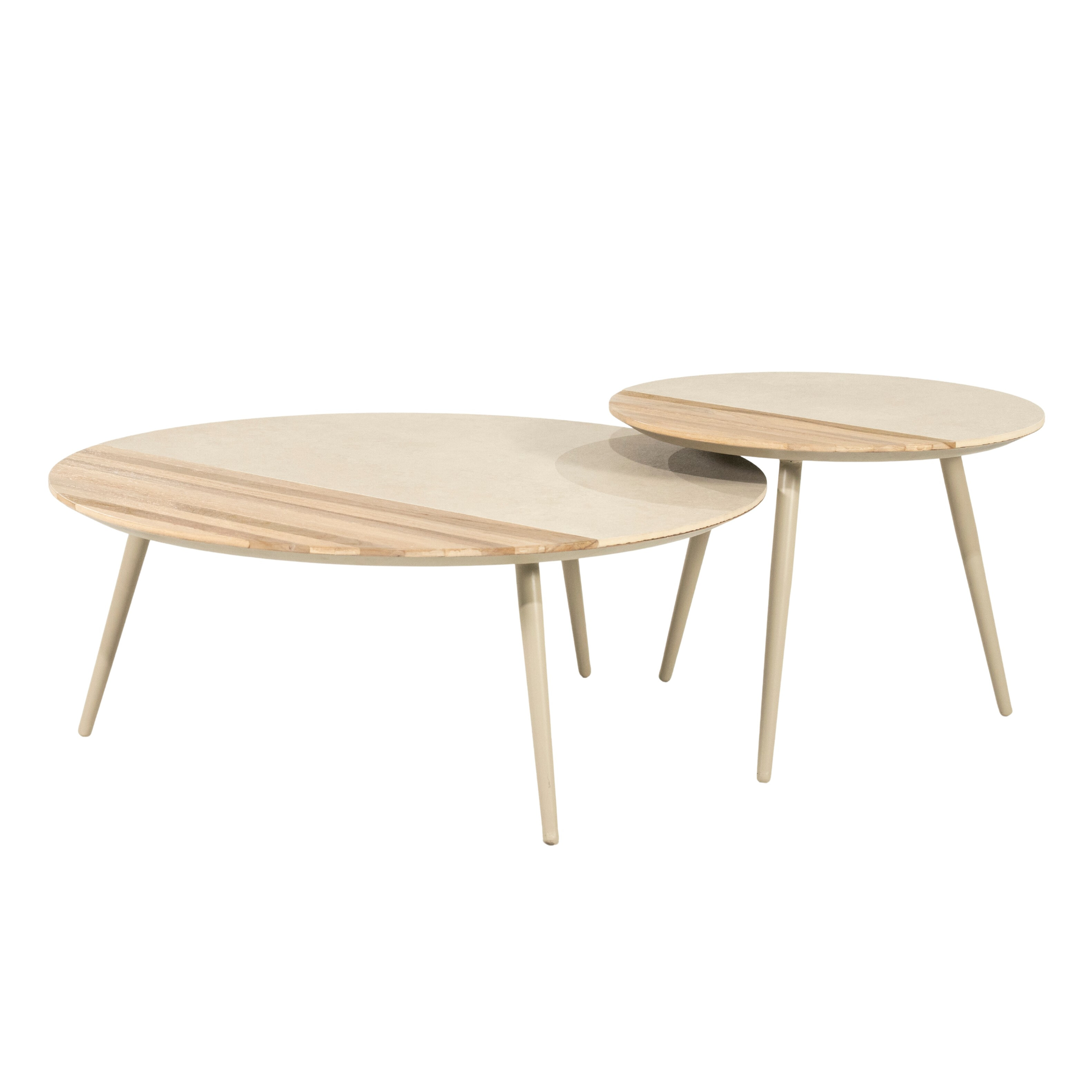 By-Boo Organische Salontafel 'Diago' Keramiek en teakhout, Set van 2 stuks