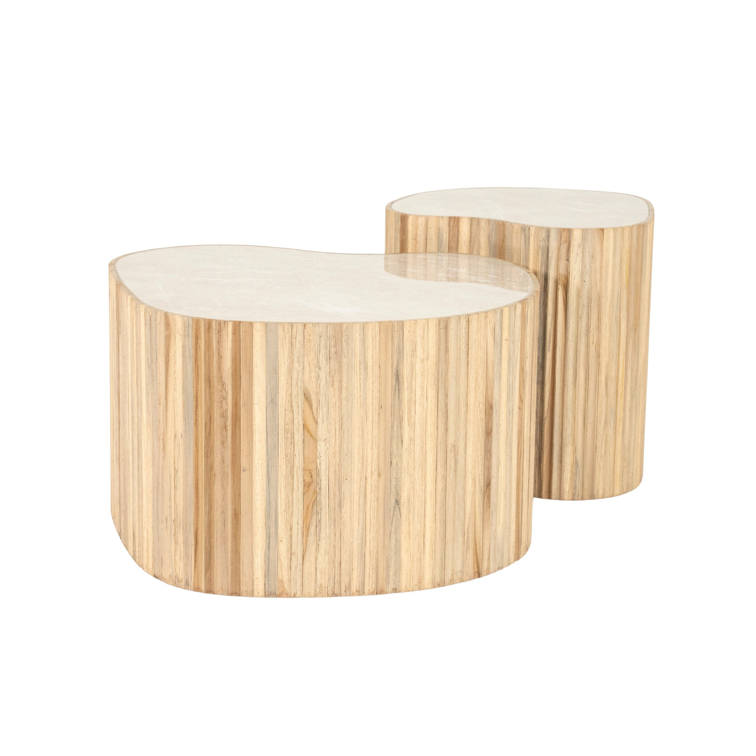 By-Boo Organische Salontafel 'Nice' Keramiek en teakhout, Set van 2 stuks