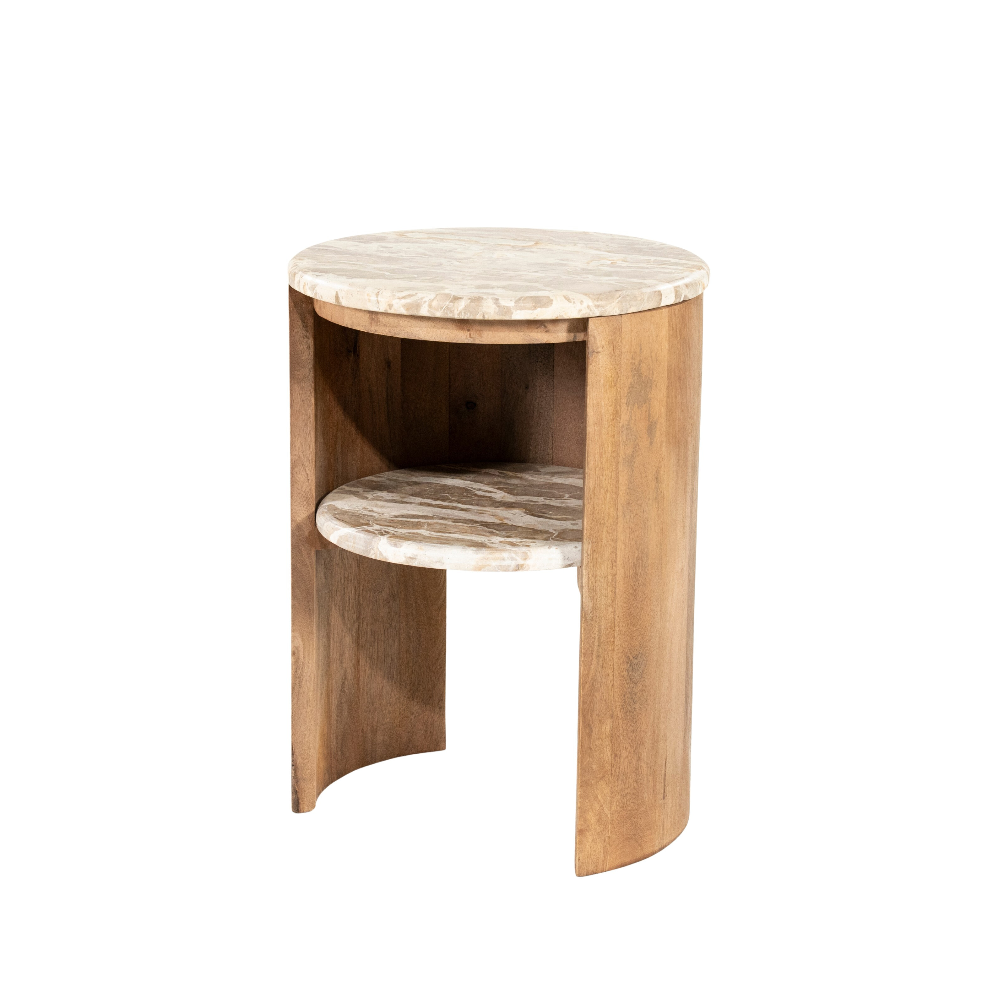 By-Boo Ronde Bijzettafel 'Marbelon' Marmer en mangohout, 40cm