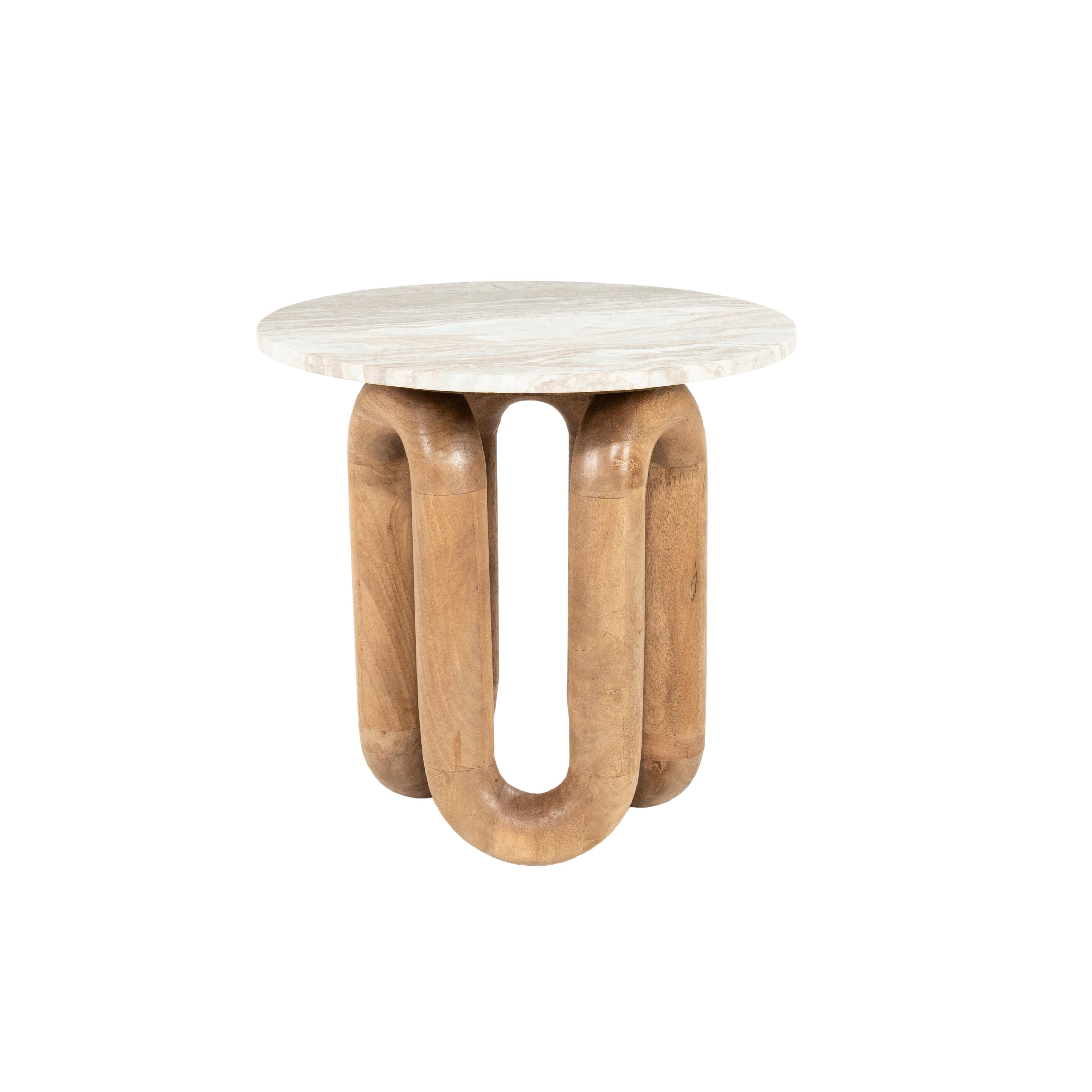 By-Boo Ronde Bijzettafel 'LoopStone' Marmer en mangohout, 52cm
