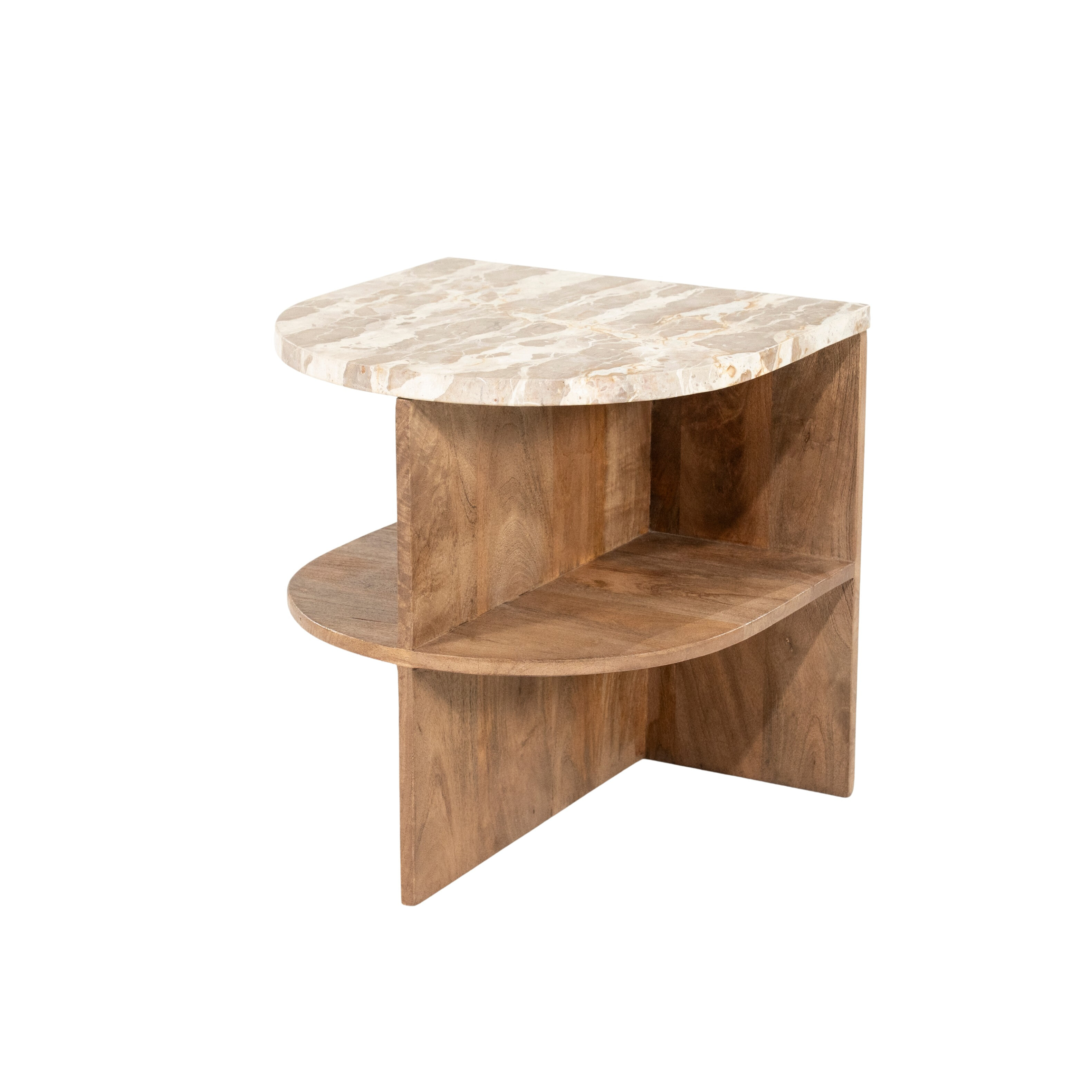 By-Boo Half Ovale Bijzettafel 'Marwood' Marmer en mangohout, 44 x 44cm