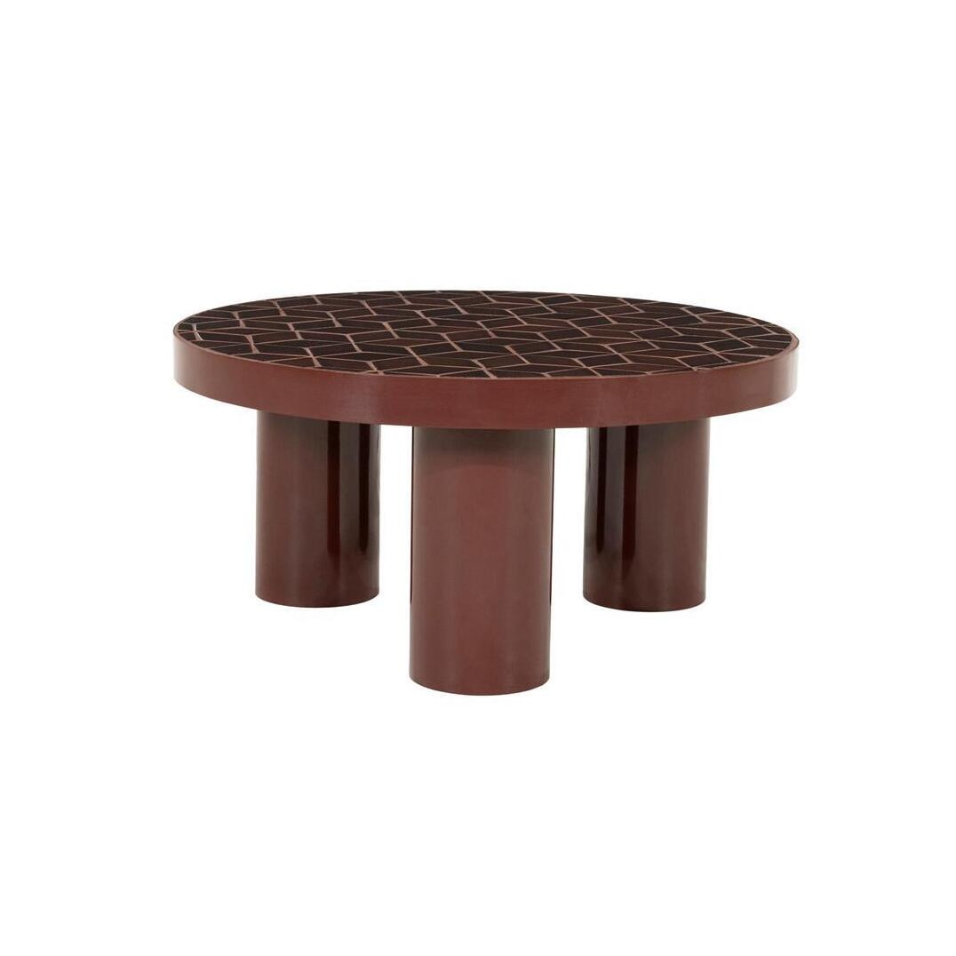 By-Boo Ronde Bijzettafel Patterna Gecoat ijzer en keramiek, 71cm - Rood