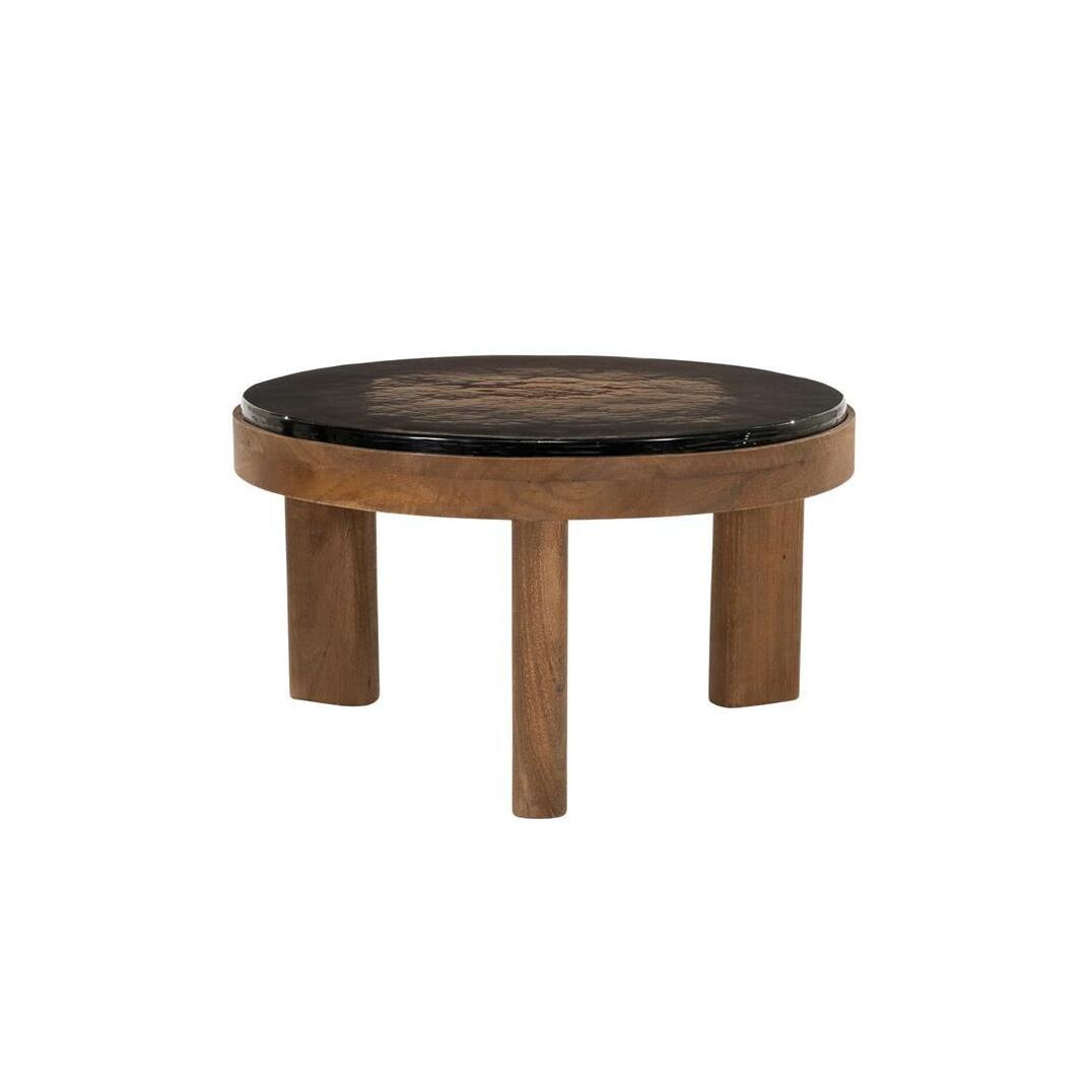 By-Boo Ronde Salontafel Lucent Mangohout en glas, 60cm - Bruin