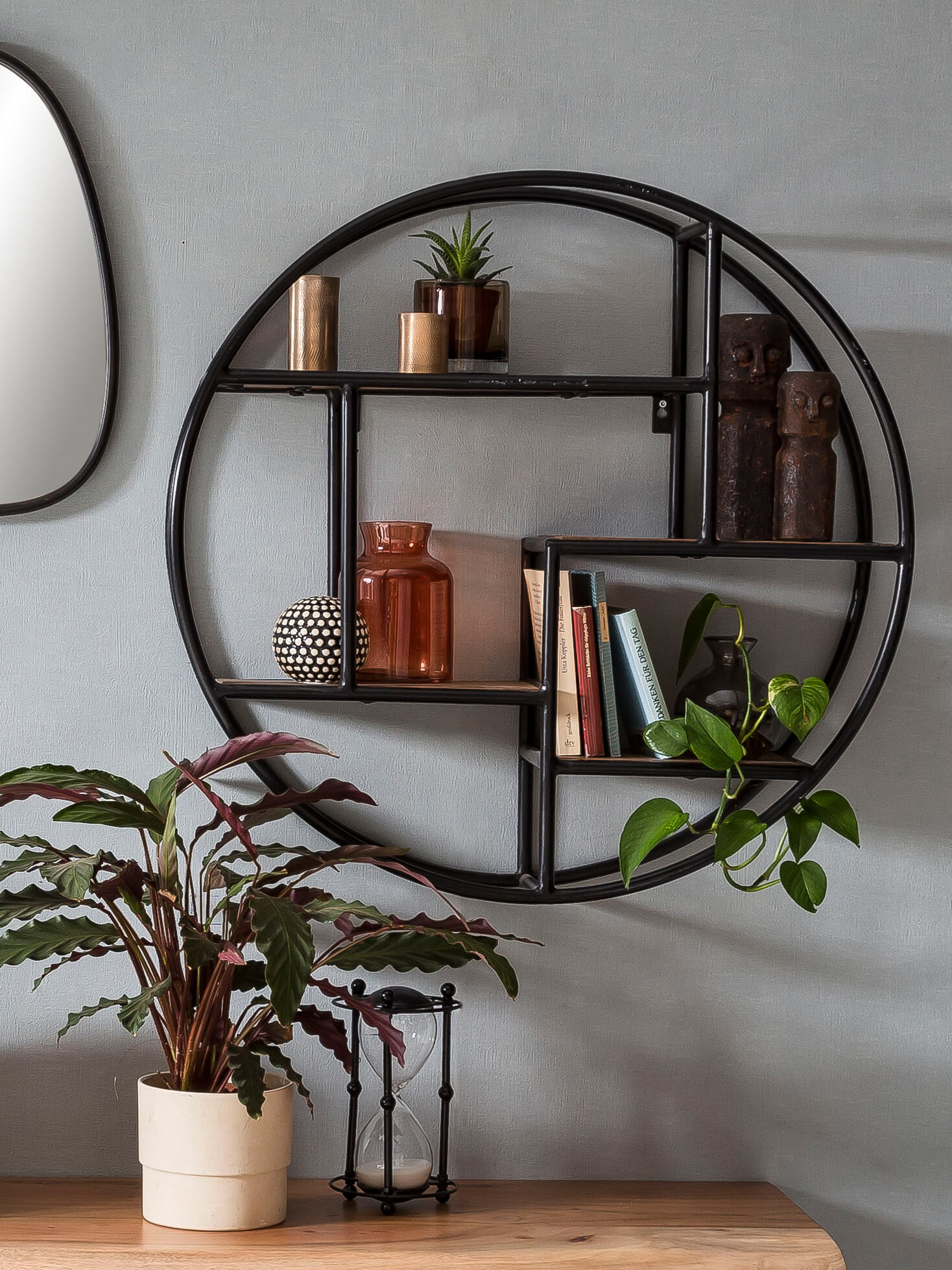 Artistiq Rond Wandrek 'Duc' Mangohout en metaal, 75cm