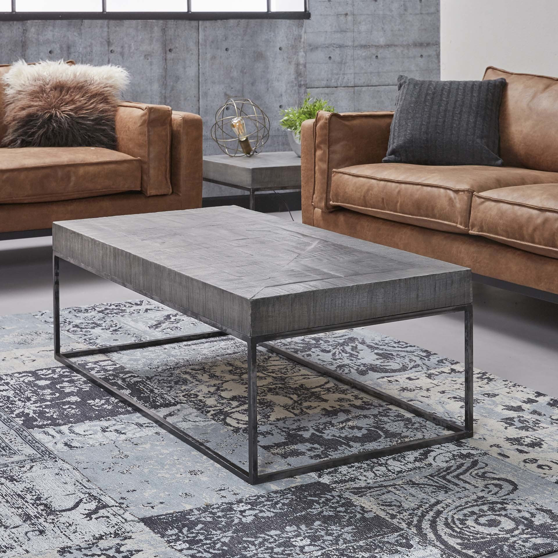 LifestyleFurn Salontafel 'Iwan' mangohout 120 x 60cm, kleur grijs antiek