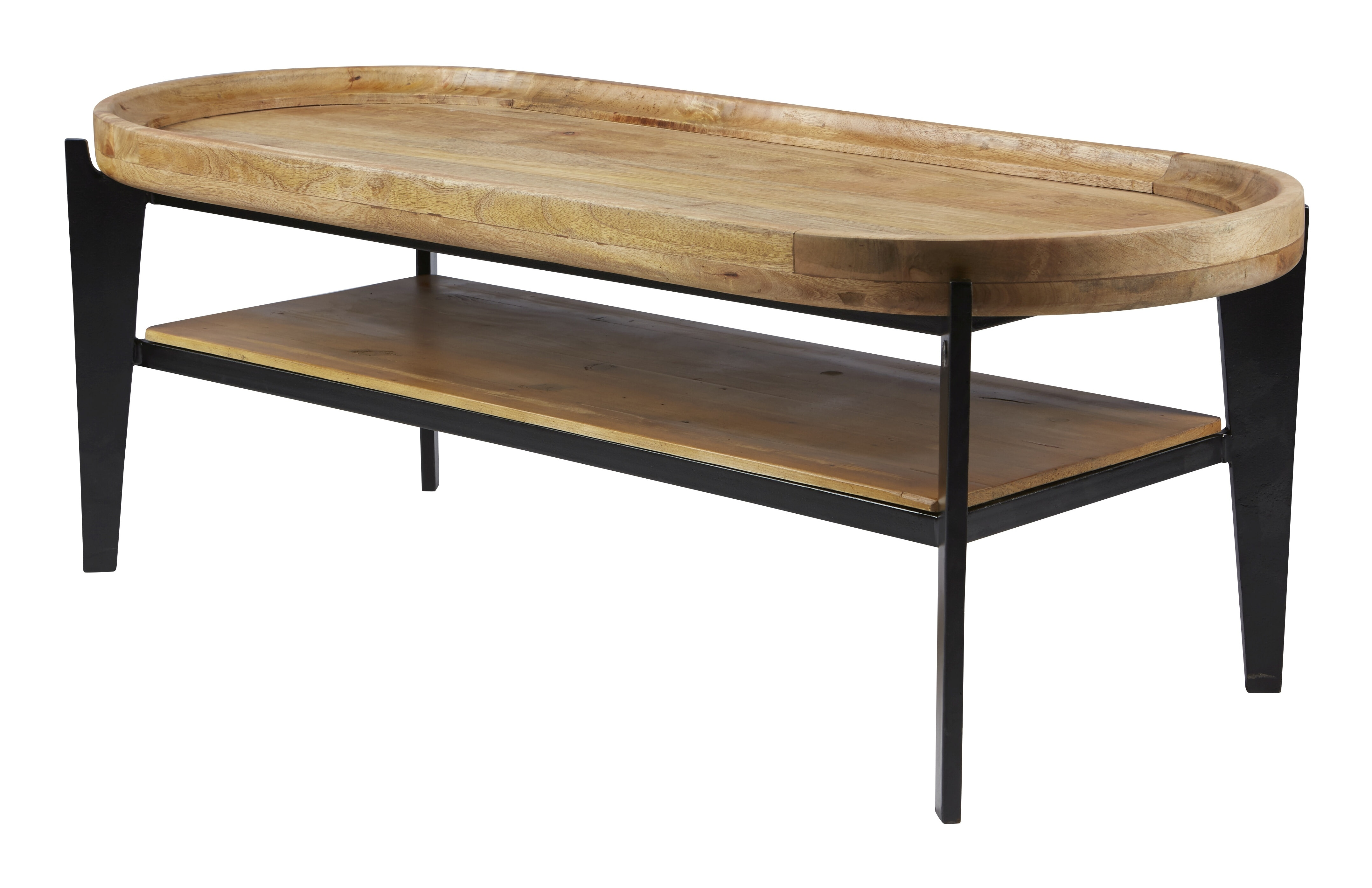 Tom Tailor Ovale Salontafel 'Deke' Mangohout en metaal, 120 x 50cm