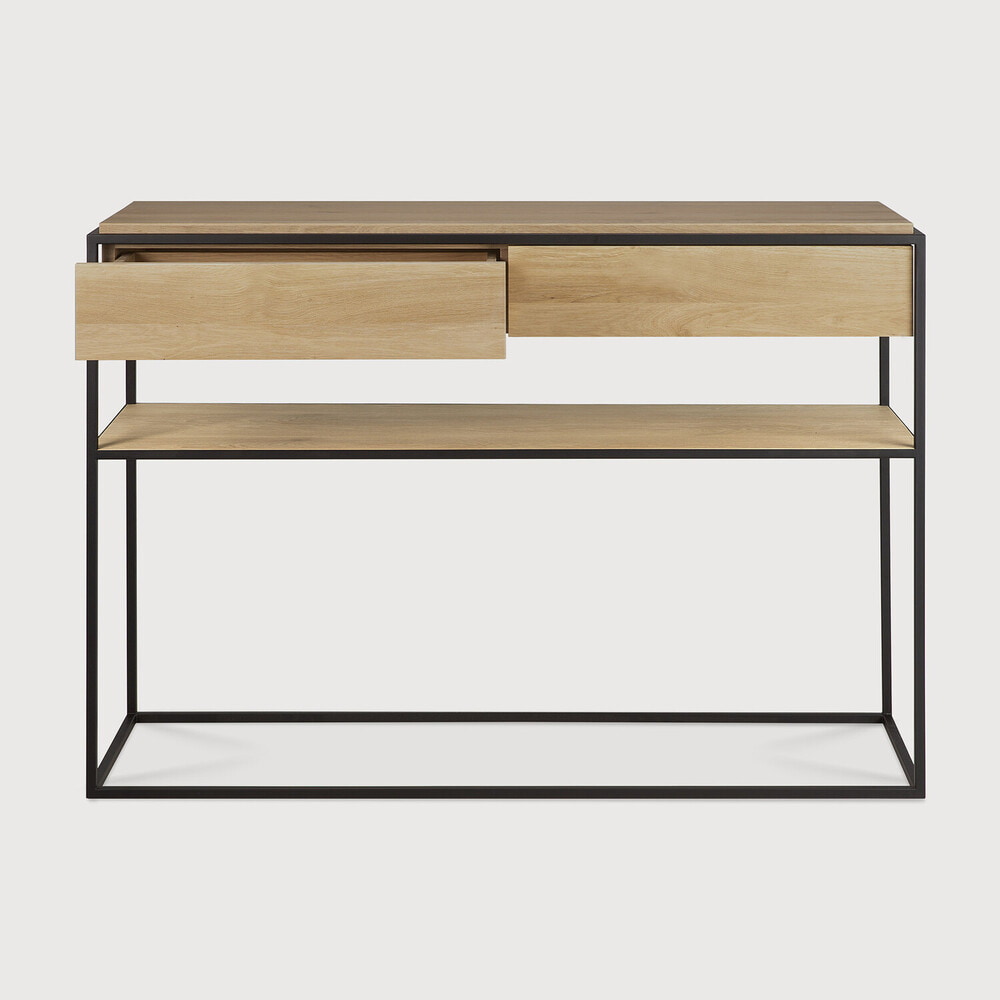 Ethnicraft Sidetable 'Monolit' Geolied Eikenhout, 122cm, kleur Naturel