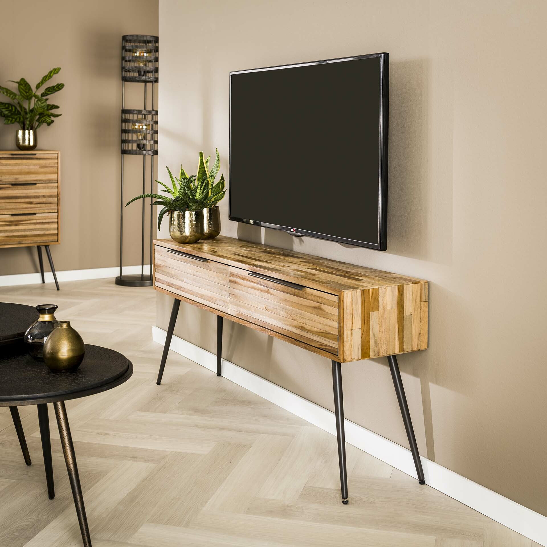 LifestyleFurn TV-meubel Aurelien Teakhout, 130cm - Teakhout verweerd