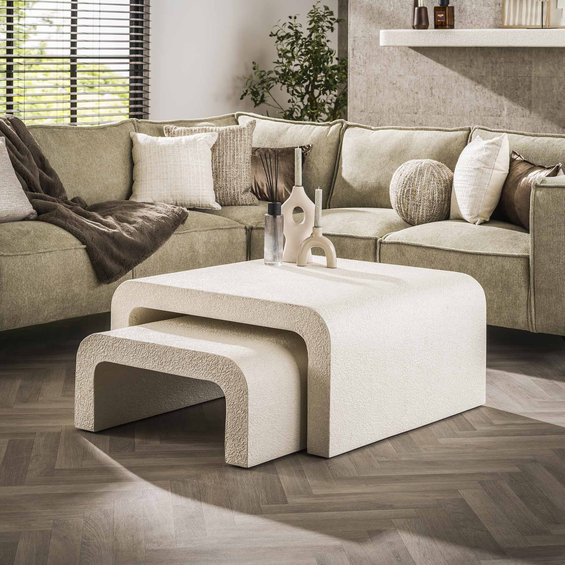 LifestyleFurn Salontafel Colbie Marmer composiet, Set van 2 stuks