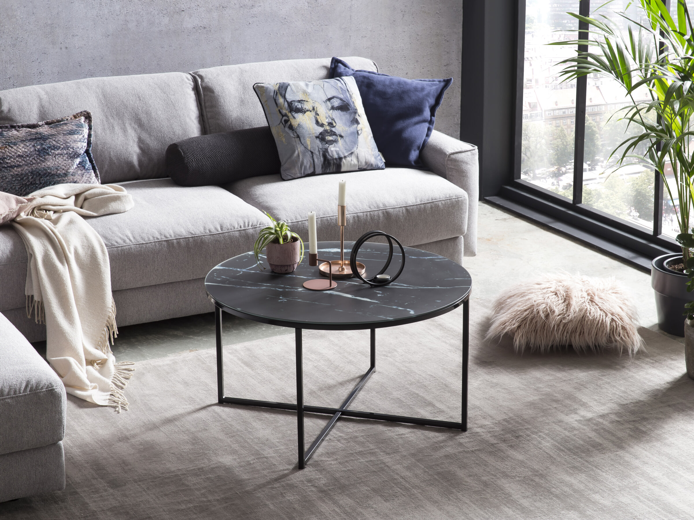 Artistiq Salontafel 'Roel', 80cm, Marmerlook, kleur Zwart