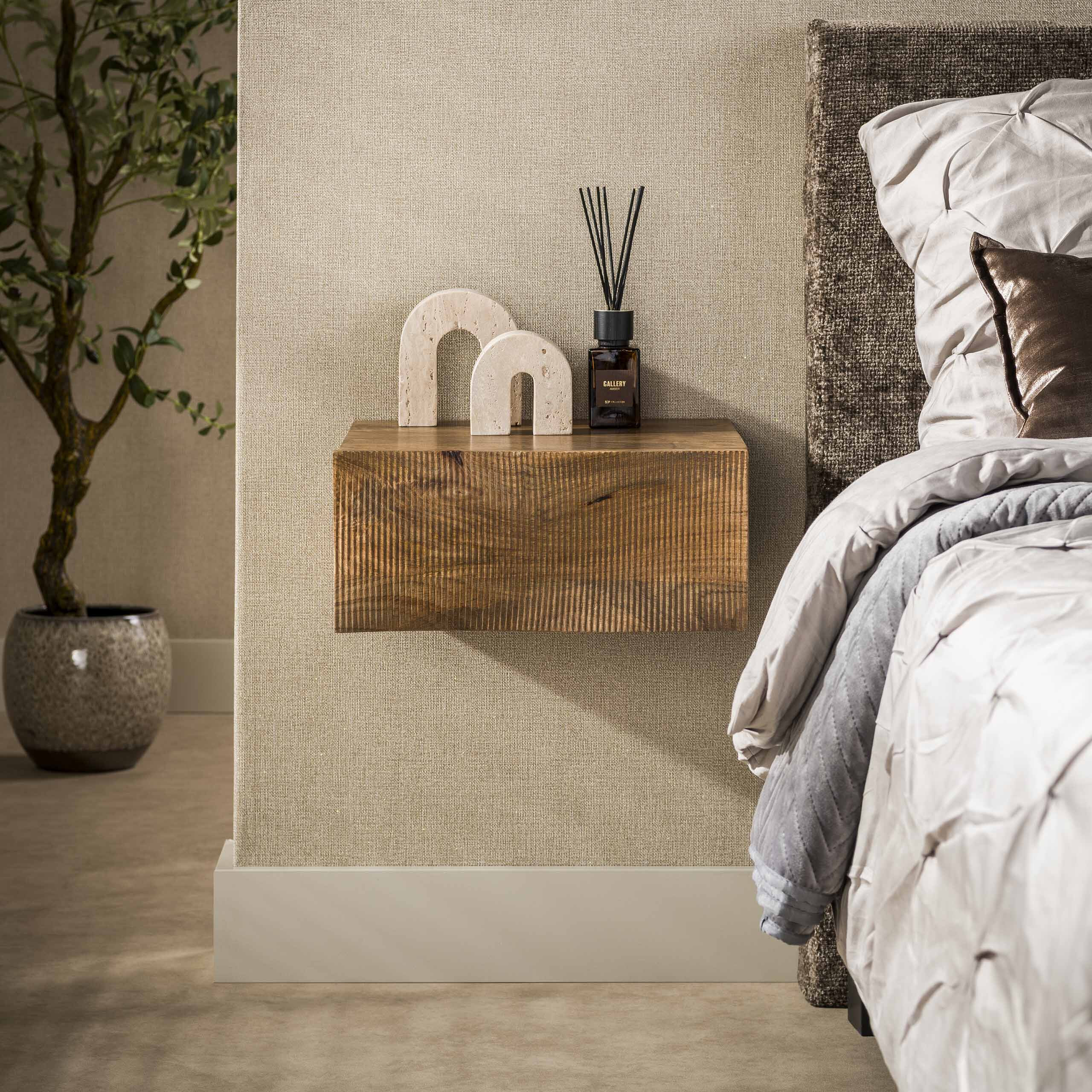 LifestyleFurn Zwevend Nachtkastje 'Dulse' Mangohout, Met 1 lade