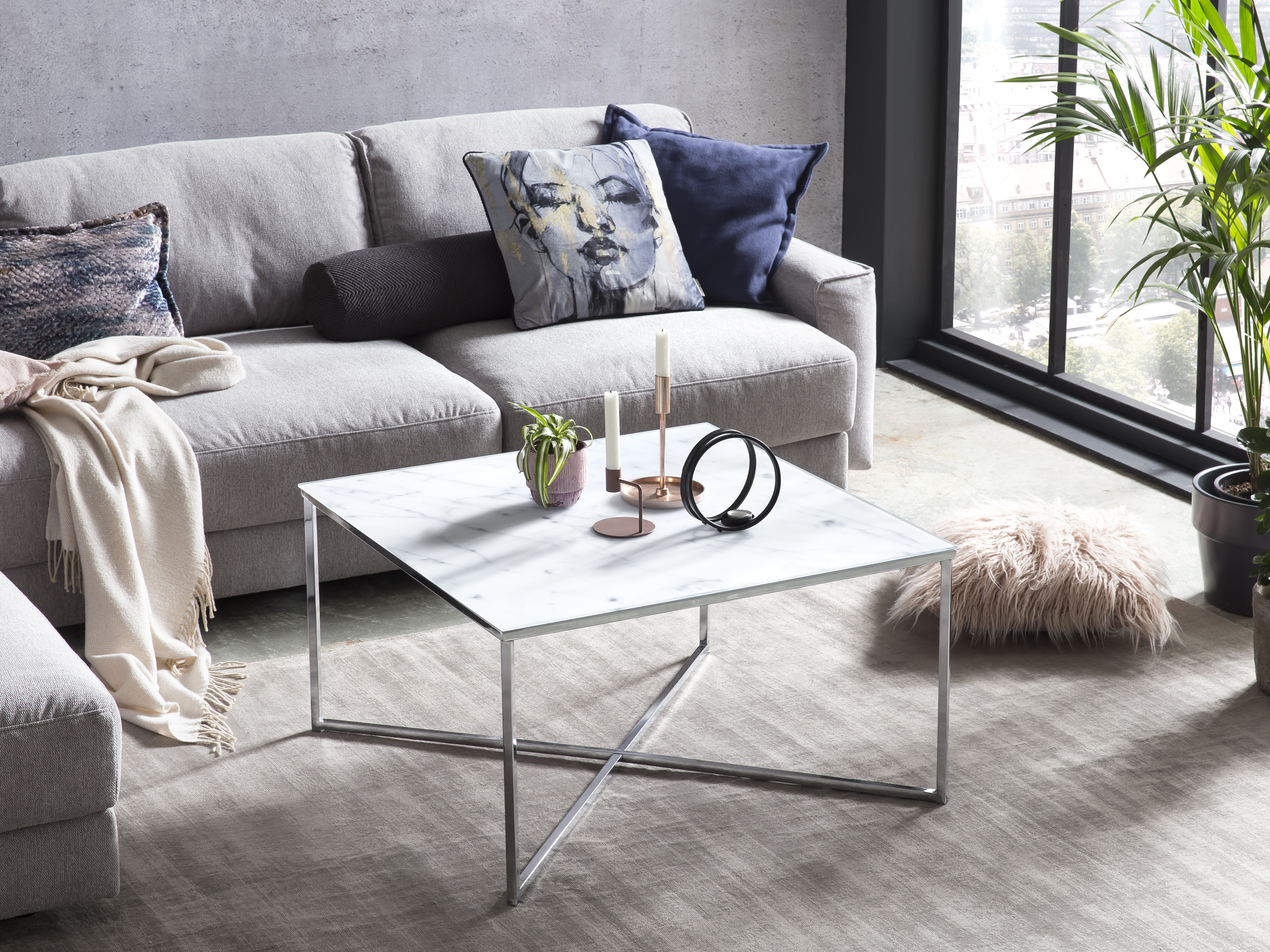 Artistiq Salontafel 'Chloè', 80cm, Marmerlook, kleur Wit