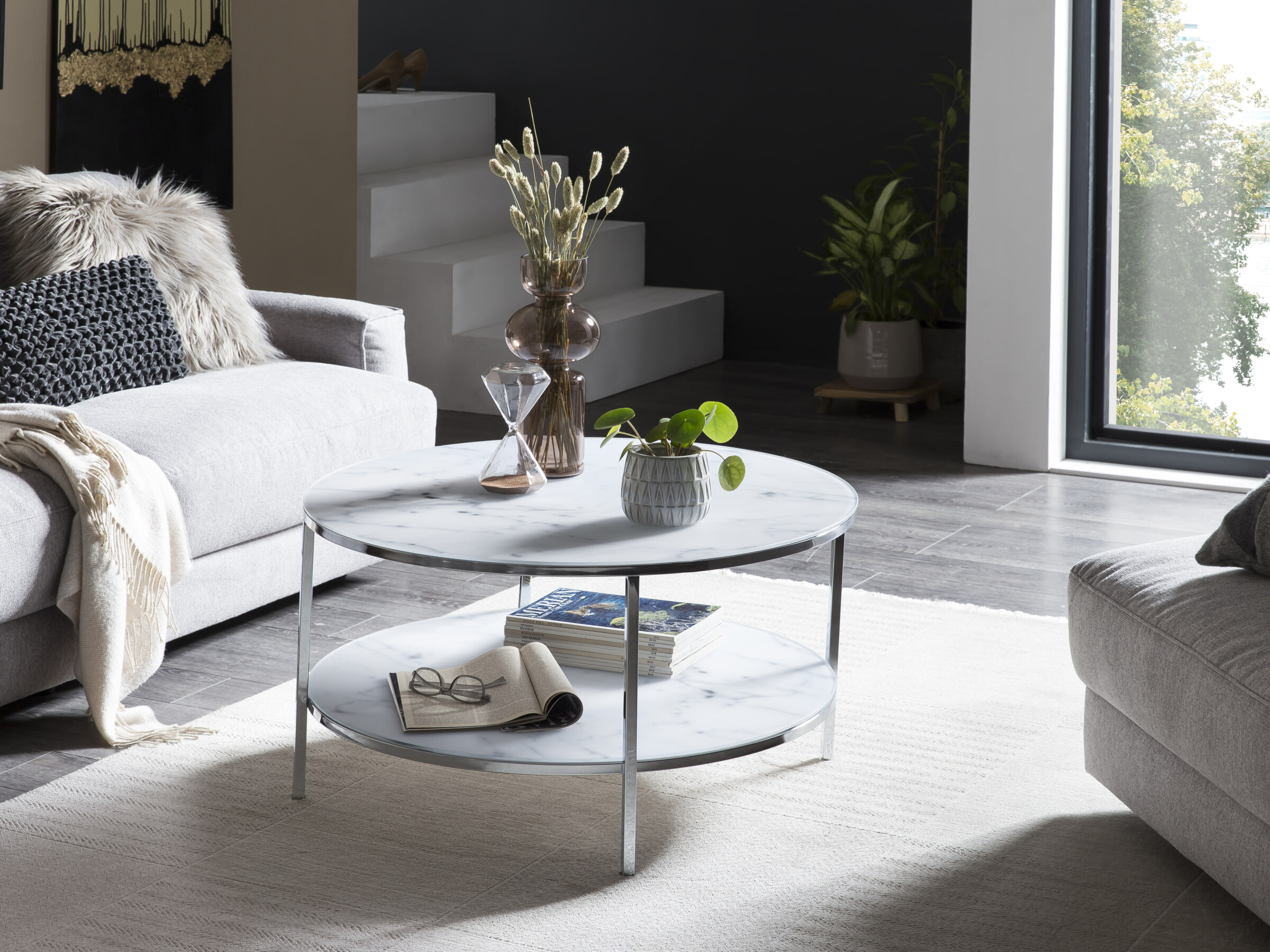 Artistiq Salontafel 'Daisy', 80cm, Marmerlook, kleur Wit