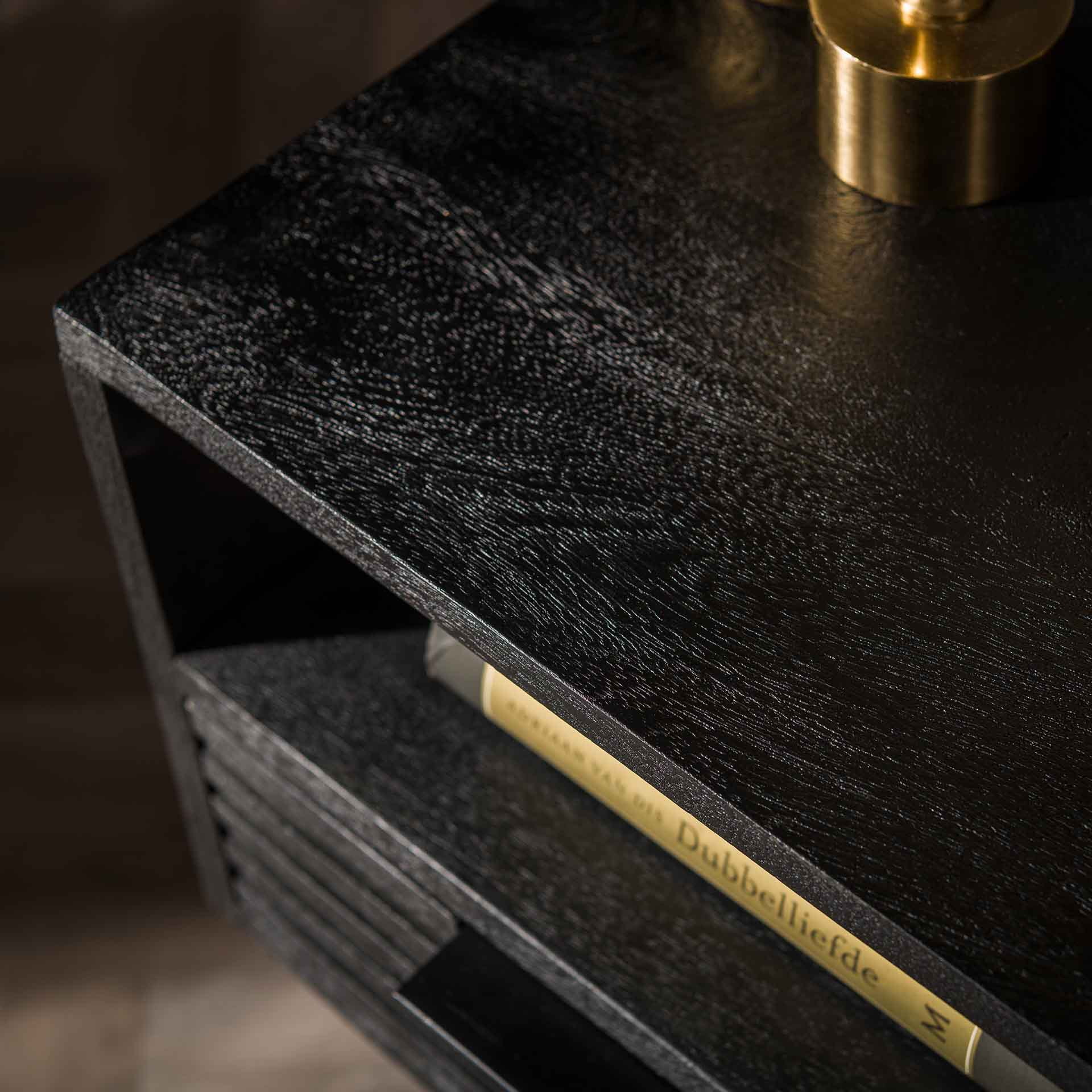 LifestyleFurn Smal Nachtkastje 'Novy' Mangohout met 1 lade, kleur zwart
