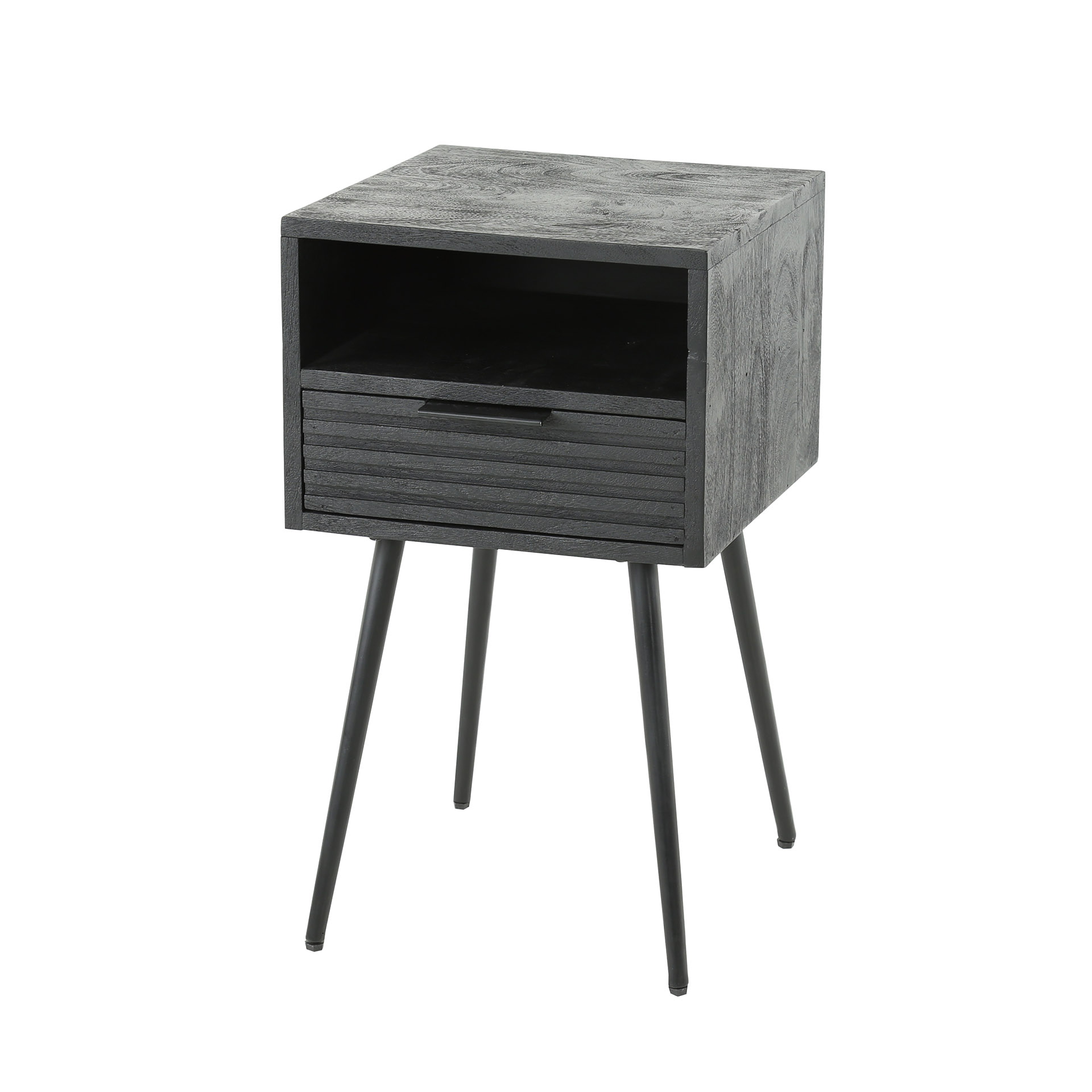 LifestyleFurn Smal Nachtkastje 'Novy' Mangohout met 1 lade, kleur zwart