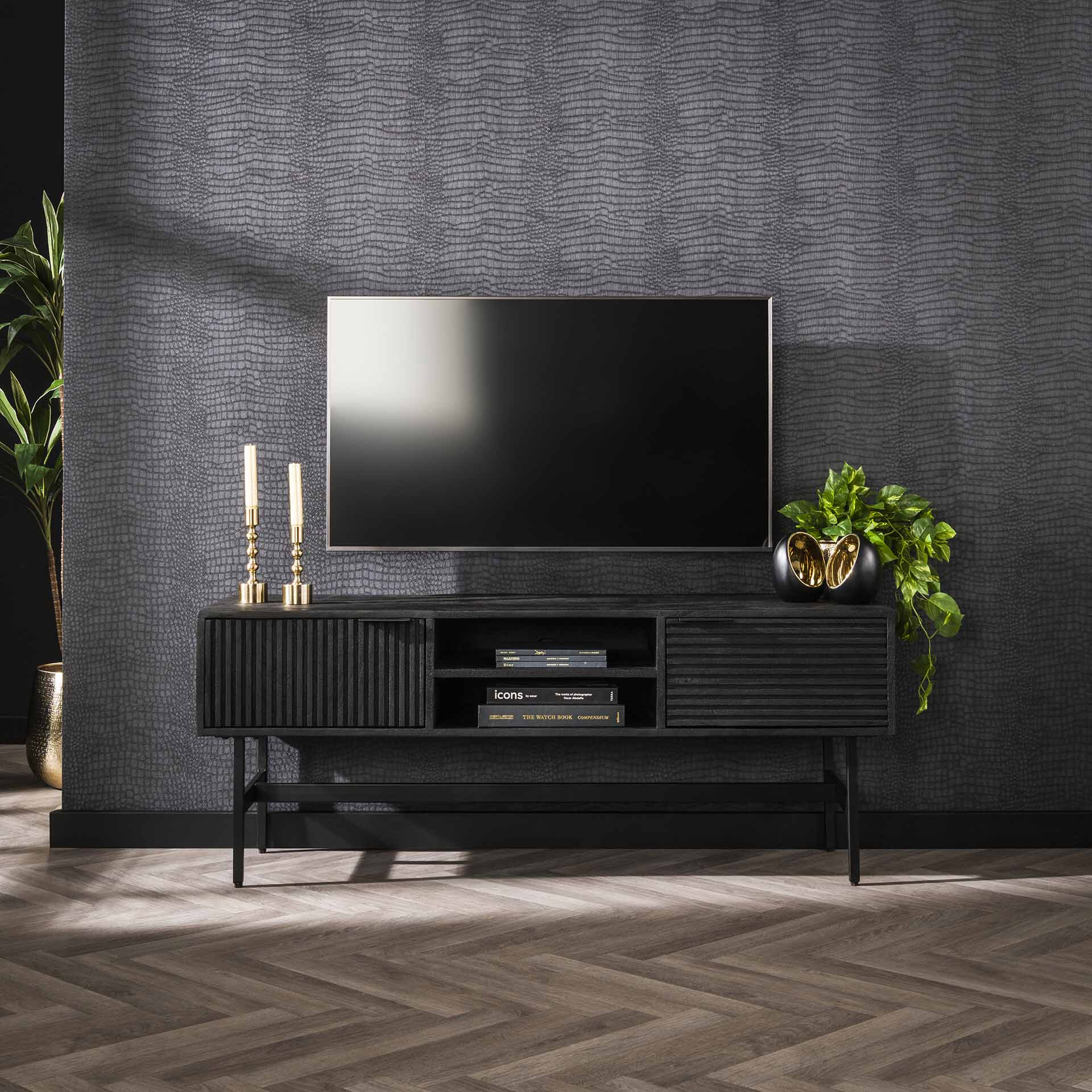 LifestyleFurn TV-meubel Novy Mangohout, 140cm - Massief mango zwart
