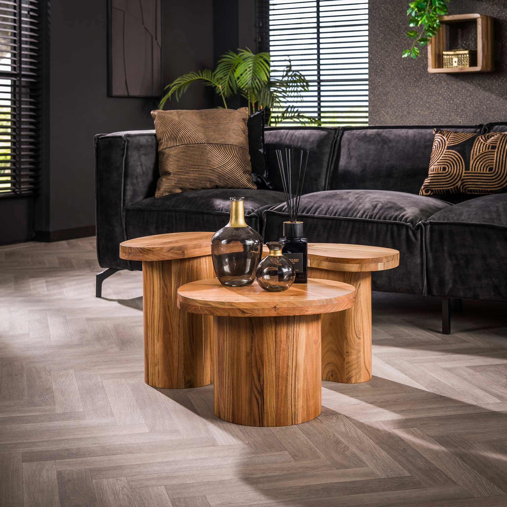 LifestyleFurn Organische Salontafel Shaylen Set van 3 stuks, Acaciahout - Massief acacia naturel