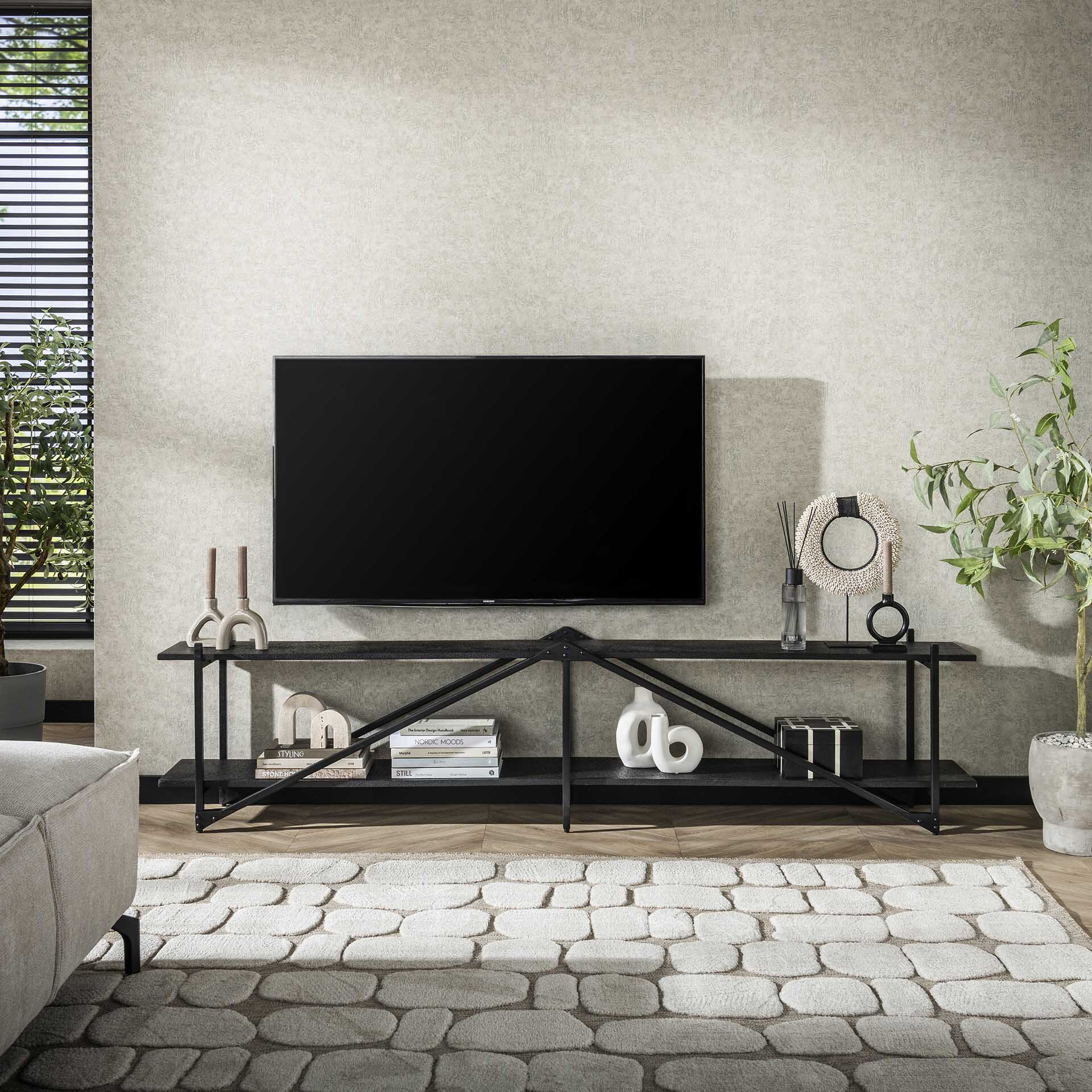 LifestyleFurn TV-meubel Jerrod Liquid metal, 220cm - Grijs