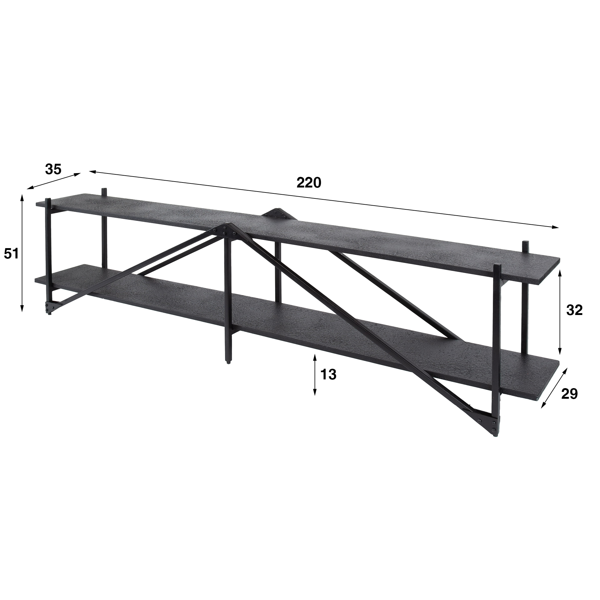 LifestyleFurn TV-meubel 'Jerrod' Liquid metal, 220cm