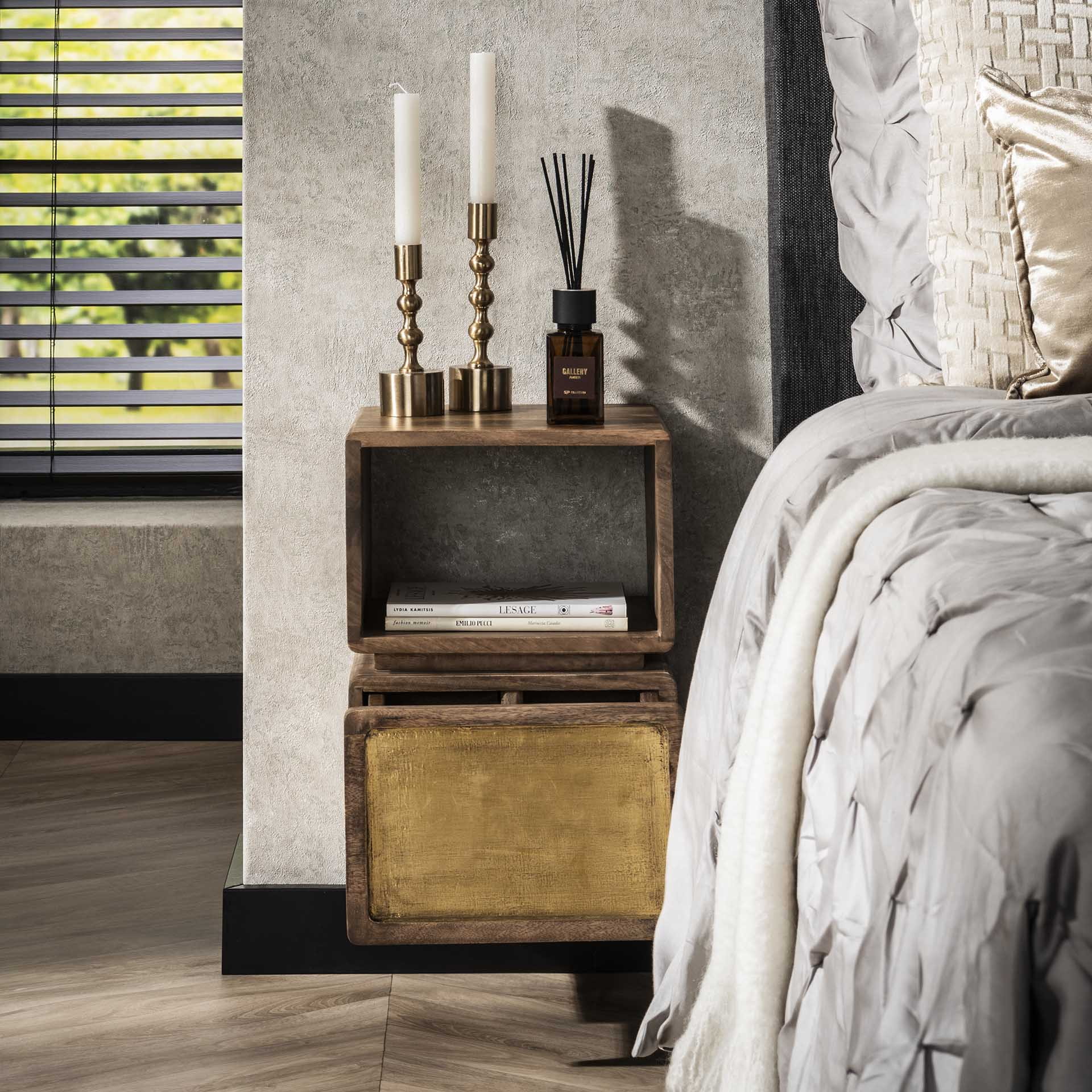 LifestyleFurn Zwevend Nachtkastje 'Renée' Mangohout en brass, 42 x 30cm