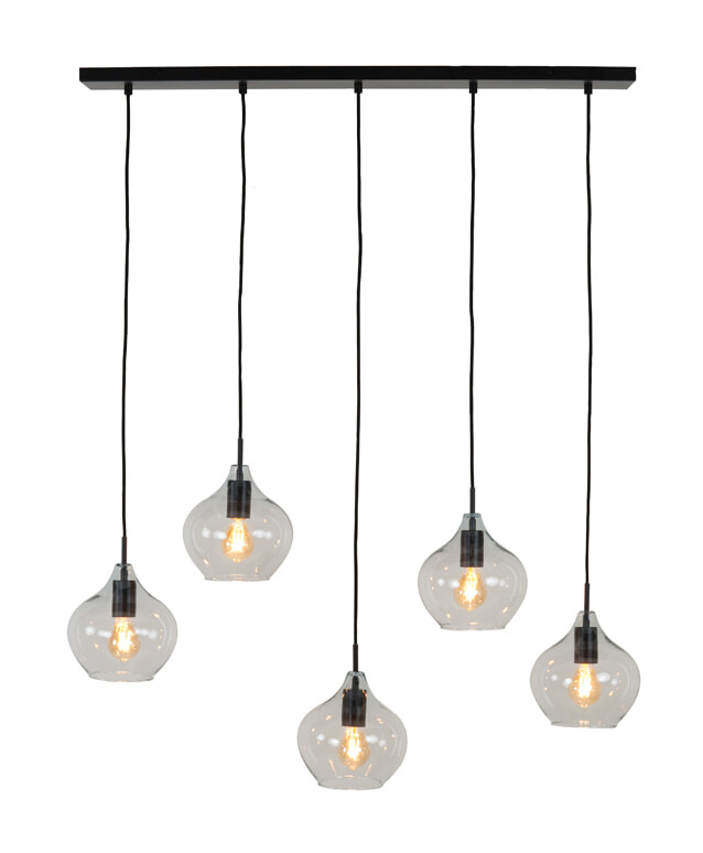 Light & Living Hanglamp Rakel 5-Lamps - Mat Zwart