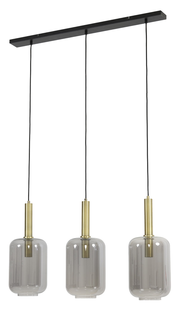 Light & Living Hanglamp 'Lekar' 3-Lamps, Antiek Brons/Smoke
