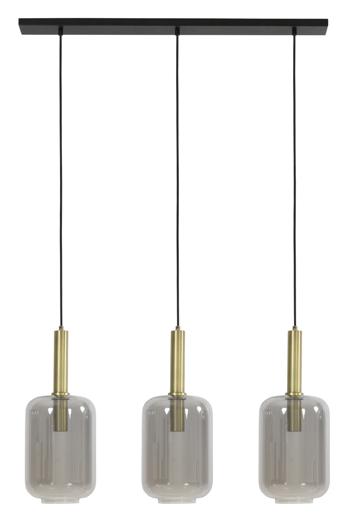 Light & Living Hanglamp 'Lekar' 3-Lamps, Antiek Brons/Smoke