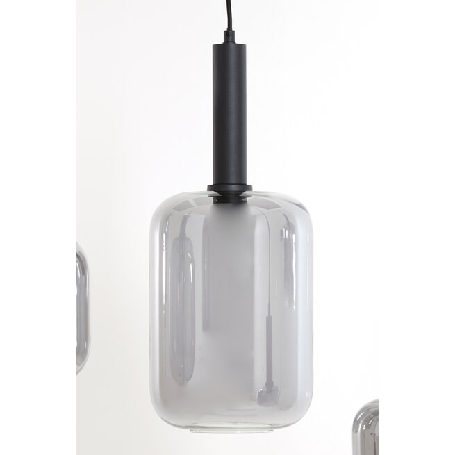 Light & Living Hanglamp 'Lekar' 5-Lamps, kleur Mat Zwart / Smoke