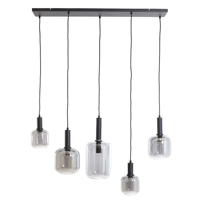 Light & Living Hanglamp 'Lekar' 5-Lamps, kleur Mat Zwart / Smoke