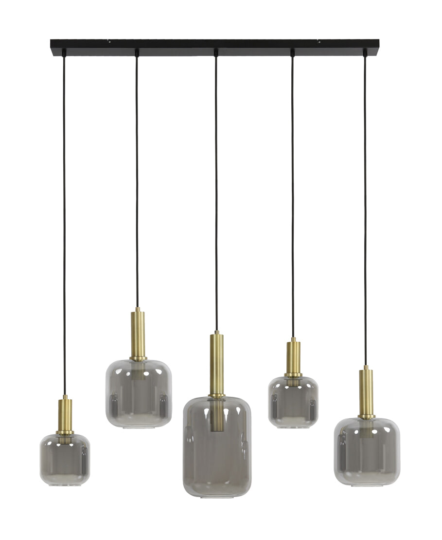 Light & Living Hanglamp 'Lekar' 5-Lamps, Antiek Brons/Smoke
