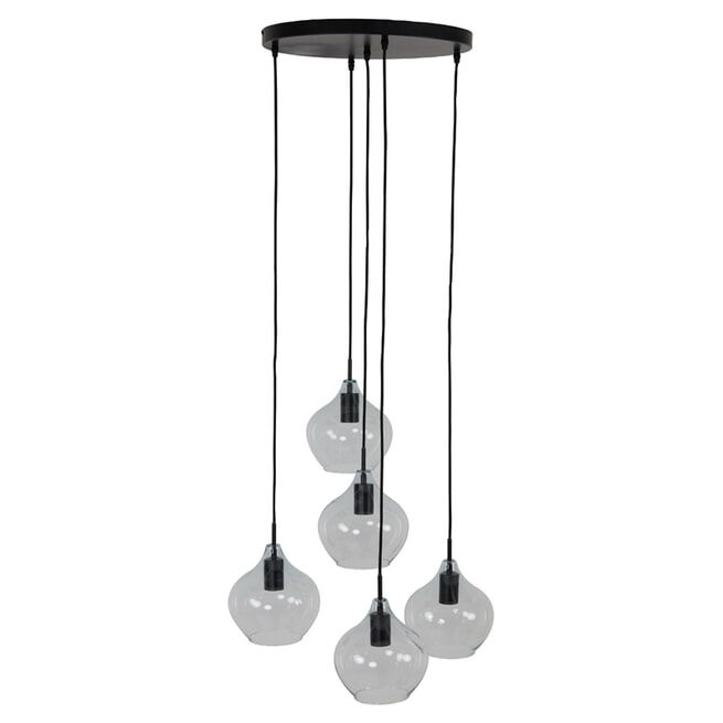 Light & Living Hanglamp 'Rakel' Getrapt, 5-Lamps, kleur Mat Zwart