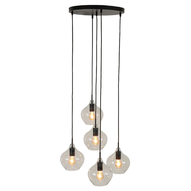 Light & Living Hanglamp 'Rakel' Getrapt, 5-Lamps, kleur Mat Zwart