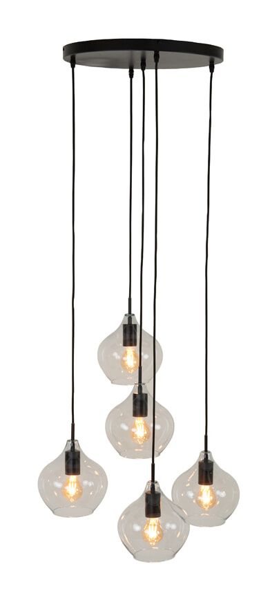 Light & Living Hanglamp Rakel Getrapt, 5-Lamps - Mat Zwart
