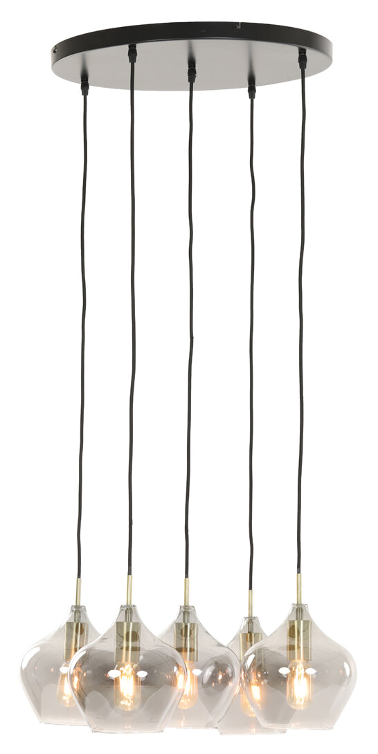 Light & Living Hanglamp 'Rakel' 5-Lamps, antiek brons+smoke