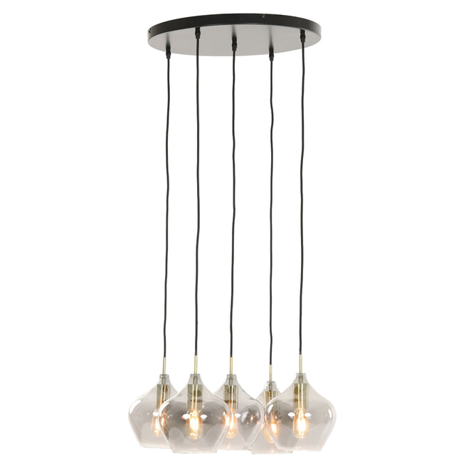 Light & Living Hanglamp 'Rakel' 5-Lamps, antiek brons+smoke