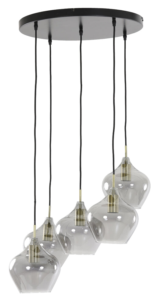 Light & Living Hanglamp 'Rakel' 5-Lamps, antiek brons+smoke