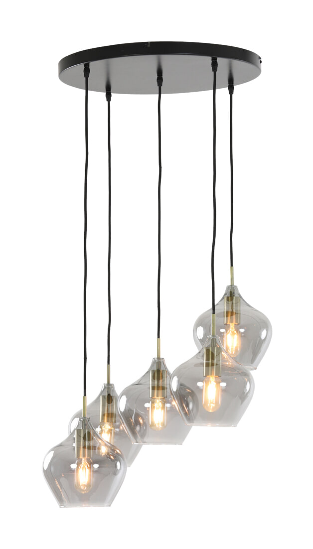 Light & Living Hanglamp Rakel 5-Lamps, antiek brons+smoke