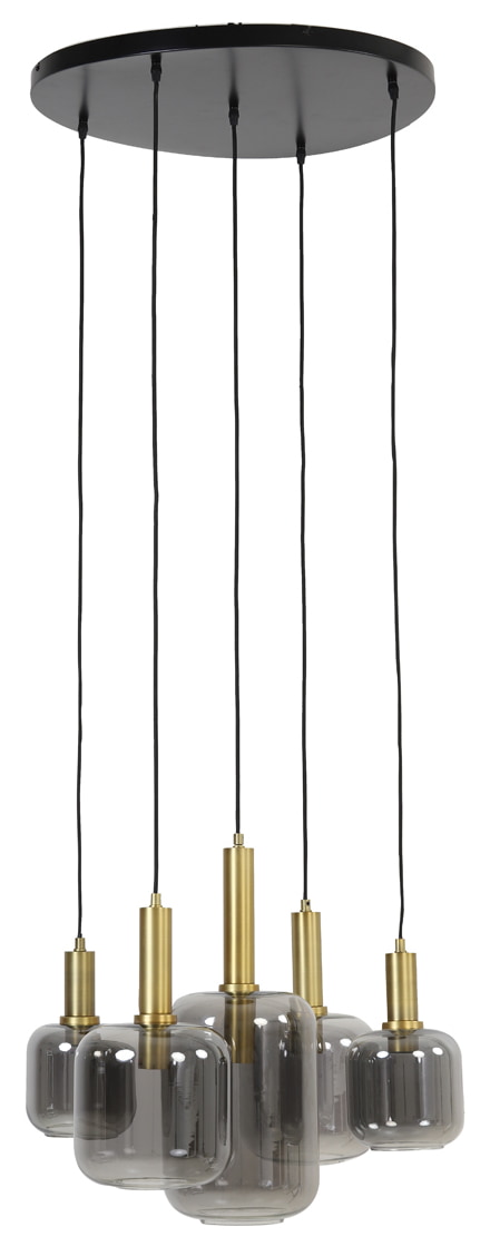 Light & Living Hanglamp 'Lekar' 5-Lamps, kleur Antiek Brons/Smoke