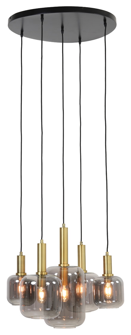 Light & Living Hanglamp 'Lekar' 5-Lamps, kleur Antiek Brons/Smoke