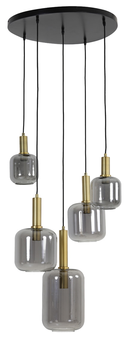 Light & Living Hanglamp 'Lekar' 5-Lamps, kleur Antiek Brons/Smoke